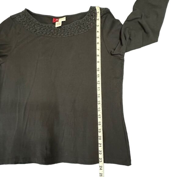 JM Collection Black beaded scoop neck 3/4 sleeve jersey Top size Large - Picture 8 of 10
